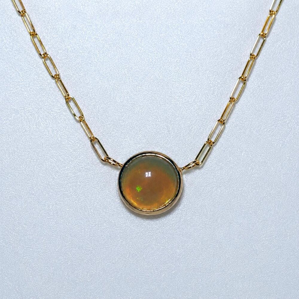 Opal Necklace 3.34ct Natural Round 14K Yellow Gold